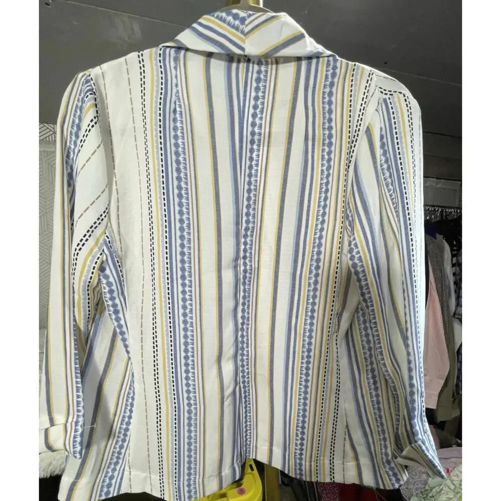 Available by Angela Fashion Women's Open Front Striped Long Sleeve Top Sz Medium - Picture 2 of 7